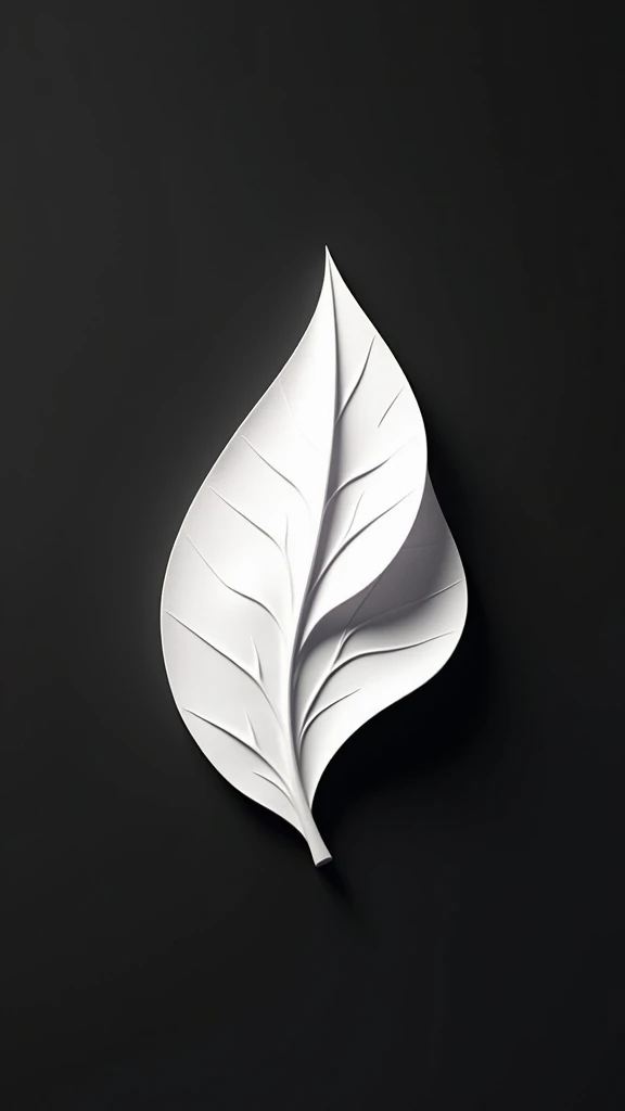 Create one premium 3d Logo of Geometric Leaf, with White colour ONLY,  on Dark Background incorporating , with detailed design and high quality.