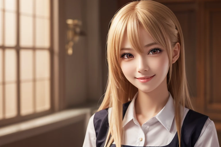 Beautiful 1 girl, Big Eyes, Large Breasts, Small and slim, 8k, Best Quality, (Highly detailed head: 1.0), (Highly detailed face: 1.0), (Highly detailed hair: 1.0), Maid uniform, Highly detailed official artwork, Anime Moe Art Style, Beautiful detailed anim...