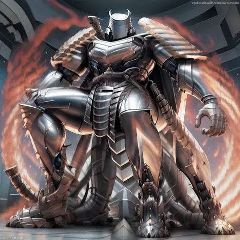 silver samurai.
- masterpiece. best quality. full body. 1boy.
- armor suit. (full armor. cyborg. science fiction. combat helmet) 
- dominating silver samurai. silver samurai is over 1000 meters long. focus GIANT mechanical Muscular silver samurai is trampl...