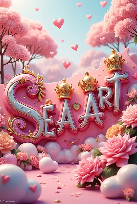 a stunning 3d illustration that masterfully portrays the name "seaart" in exquisite, opulent lettering. the vibrant font, crafte...