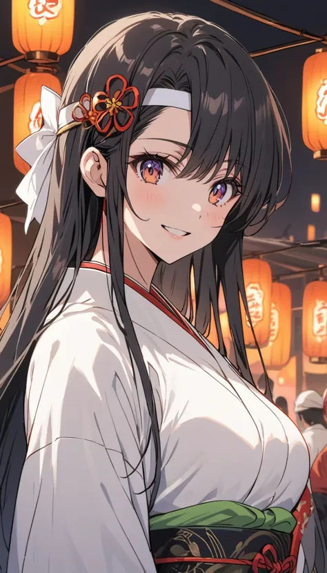 beauty　black hair　smile　headband　tits　dharma　white bleach　white loincloth　japanese festivals　fair