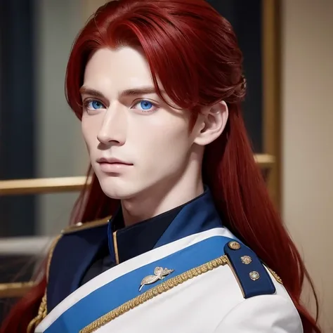 Red hair and blue eyes。23 men。A handsome prince who is as beautiful as a woman。Wearing military uniform。