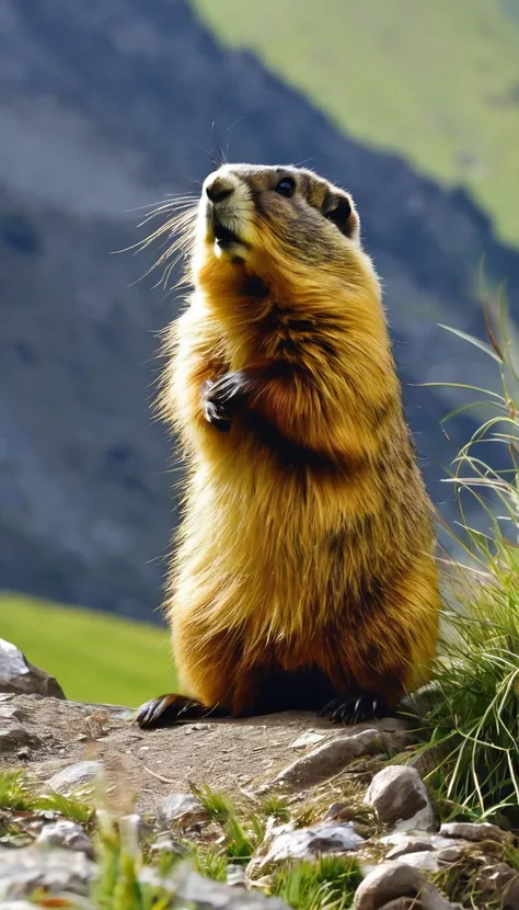 Himalayan marmot,animal photo, not human,best quality, masterpiece ,plump,eat a apple 