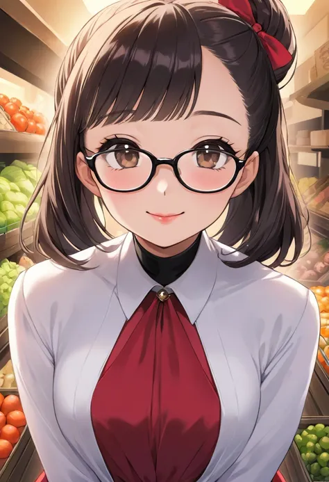 High resolution、Beautiful Woman Photos、Detailed face、Young handsome girl、Real:0.5、Perfect Skin、(Wearing glasses:1.5)、(Ultra-detailed backgrounds)、Happy expression、Happy emotions、Gorgeous、Pure and beautiful、Detailed faceと目、chest、(Dark brown eyes:1.1)、(Audre...