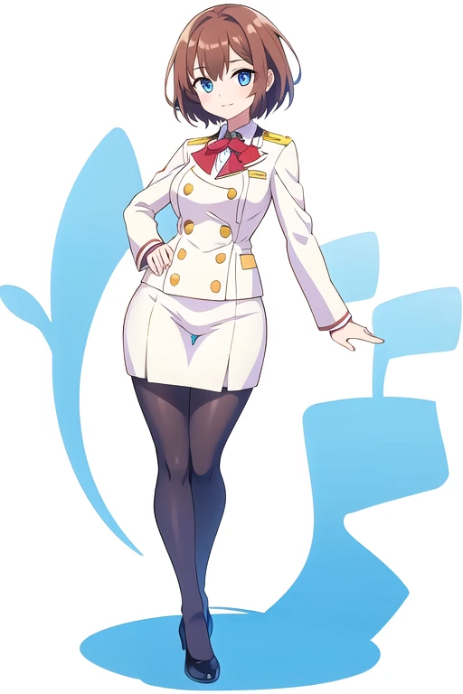 stand posture, cute eyes, adult woman,, solo,  ((white background)), full body, uniform,
