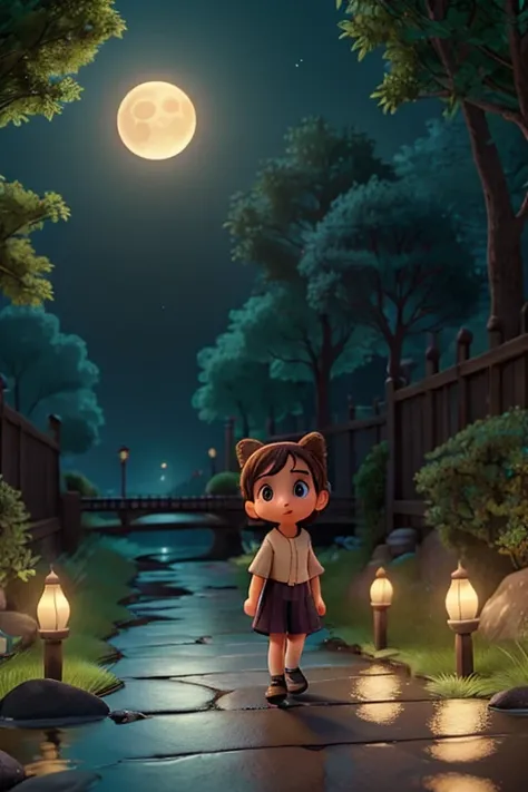 One night, while walking through the streets, Matilda heard the soft murmur of a brook. He stealthily approached and saw the moon reflected in the water., creating a bright path of light. "How gorgeous!", Matilda thought. He decided to follow the path of l...