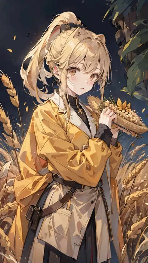 1 female,capybara，Wheat-colored high ponytail，Wheat-colored military uniform