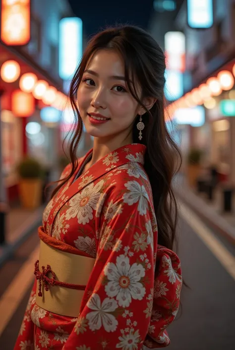 ((high quality、8K、masterpiece:1.3))、Selfie、Beautiful woman with perfect body:1.4、(Brown long hair、Normal chest:1.3)、(Japanese floral yukata)、Highly detailed face and skin textures、Delicate eyes、Double eyelids、A smile:1.5、whole body、sacrifice、On the Street、...