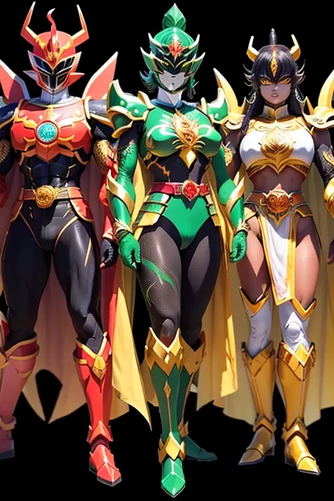 red、green、yellow、green、black、White６人のドラゴンに基づいたPower Rangersのスーツと鎧を想像してみてください。Their cyber suits incorporate mythological motifs.、Their abilities may be drawn from the powers of these mythical creatures.。True Morning Warrior Hybrid、Power Rangers、Sengoku peri...