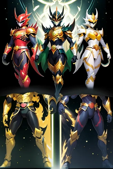 red、green、yellow、green、black、White６人のドラゴンに基づいたPower Rangersのスーツと鎧を想像してみてください。Their cyber suits incorporate mythological motifs.、Their abilities may be drawn from the powers of these mythical creatures.。True Morning Warrior Hybrid、Power Rangers、Sengoku peri...