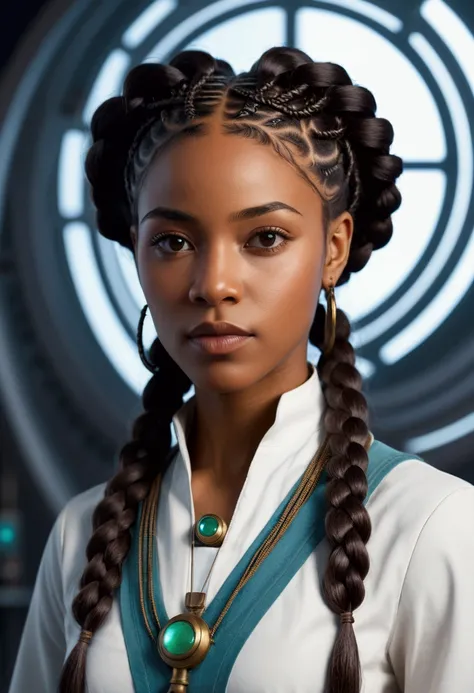 Ancient black female scientist with braided hair 