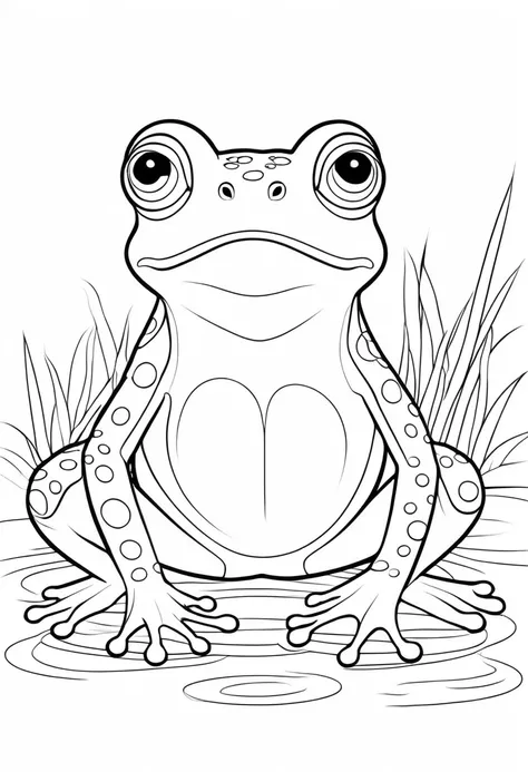 coloring page for kids, frog , thick lines, no shades , no shading, no background, no background