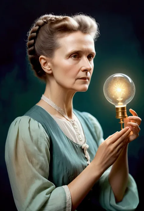 Scientist Marie Curie with her hair tied up