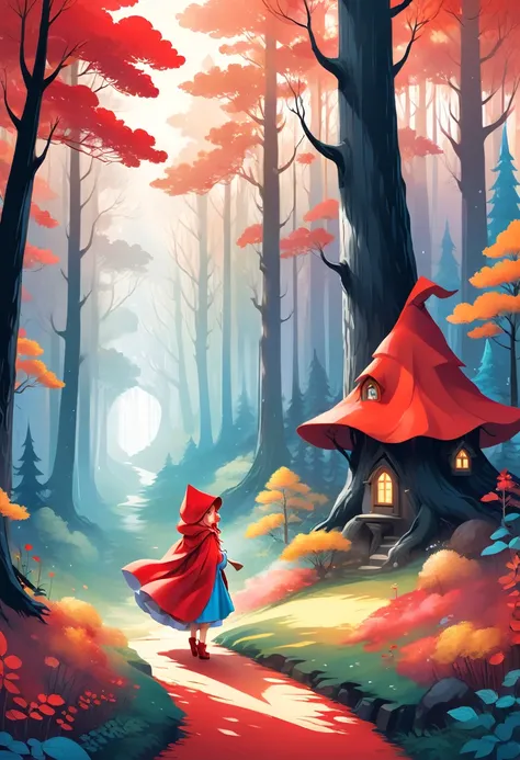 Vector illustration:Cute Manga Forest, Sky, Adobe Illustrator,draw with thick lines,,cute,pop,Gentle color,Cast colorful spells,Nice background image,masterpiece,The highest masterpiece,Light and shadow,Draw carefully,,Bright colors,Fantasy,Fancy,rendering...