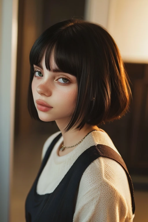 (photorealism:1.2), beautiful woman, bob cut, teen, black hair