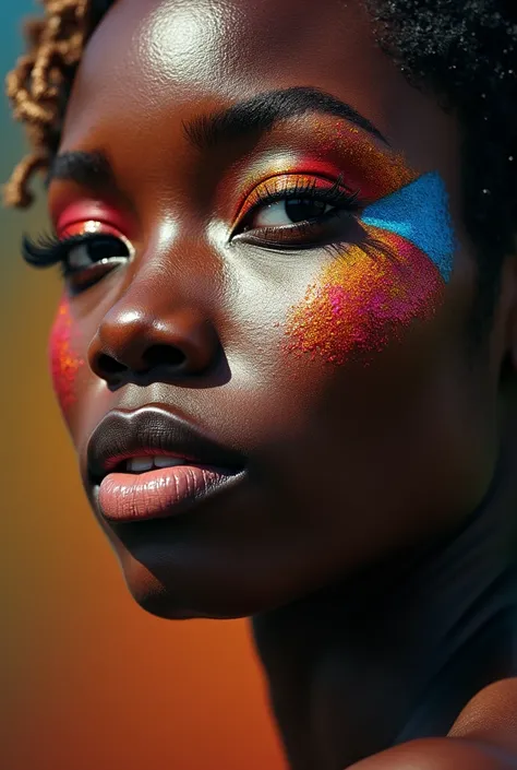 "Ne laisse pas le bruit des autres éteindre la voix de tes rêves. Chaque pas vers lavant, aussi petit soit-il, est une victoire contre la stagnation."dit par une femme noire africaine très belle elMaquillage, Yeux Multicolores, Impressionnisme, Réalisme, 