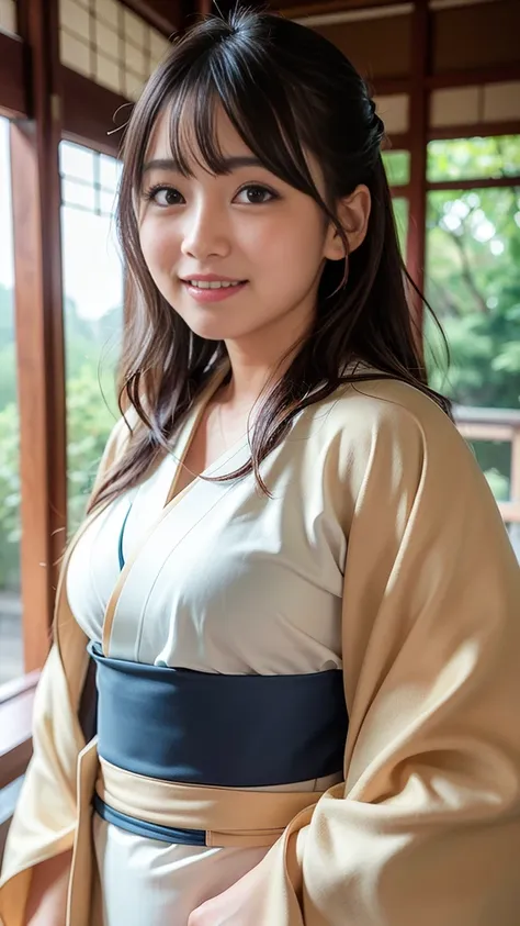 best quality, face focus, (depth of field) ,ultra high res, (photorealistic:1.4), RAW photo, Japanese-style room, alcove, hanging scroll
(portrait:1.4)
1japanese girl, solo, cute, smile, (brown eyes), natural face, (midi hair), 
(kimono:1.5)
