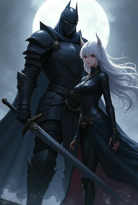 Anime dark knight sword white haired woman