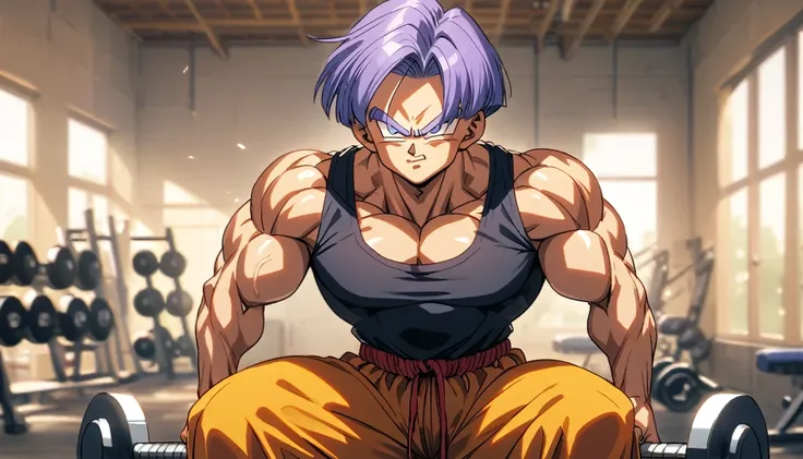 trunks from dragon ball lifting weights