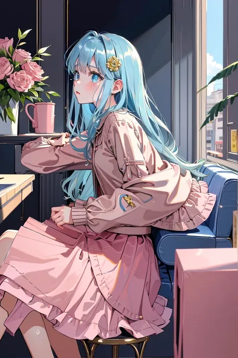 masterpiece, best quality, extremely detailed, (illustration, official art:1.1),,(((( light blue long hair)))),,((blush)) , cute face, big eyes, masterpiece, best quality,(((((a very delicate and beautiful girl))))),Amazing,beautiful detailed eyes,blunt ba...