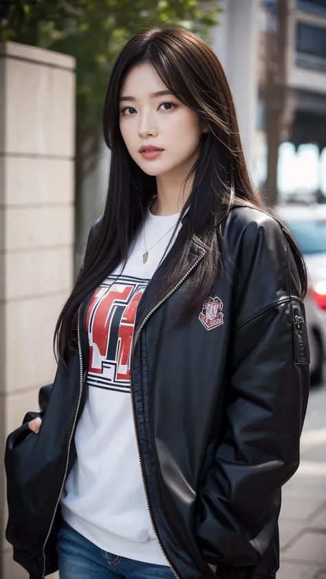 20 years old、woman、university student、(Casual Fashion), Mature atmosphere、Looking into the camera、Beauty、Model、Unapproachable atmosphere、Cool look、Harsh eyes、Intimidating、tall、Perfect Style、High image quality、High resolution、High resolution, masterpiece, A...