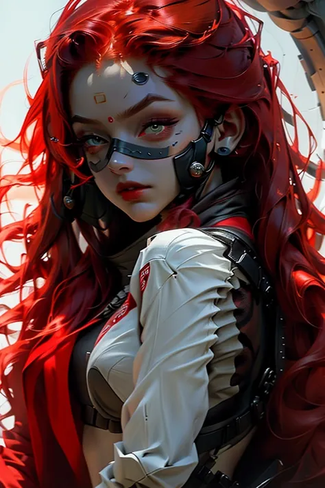 A girl with red hair wearing a mask