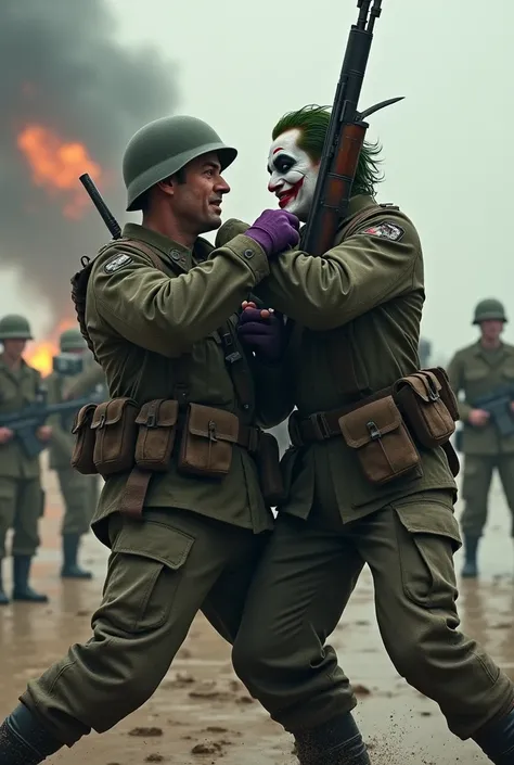 Create a WWII soldier fighting the Joker in Normandy.