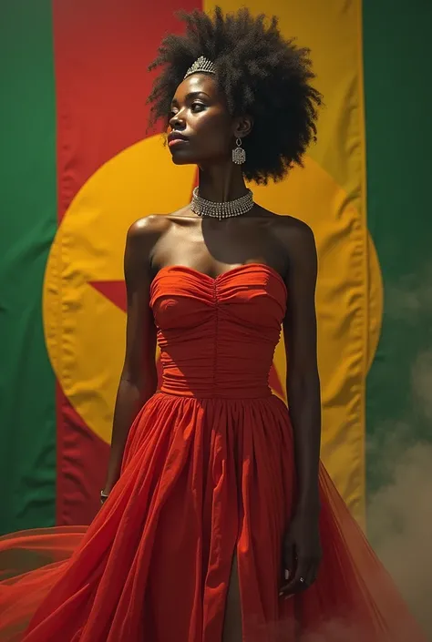 Belle déesse africaine 、Déesse africaine 。corps entier。Delgado、gros seins bien placés。Fond la drapeau de la république du Sénégal larrière-plan. Une princesse, une déesse, une reine, un ange, une vraie diva, Votre Majesté, Royauté, une dame, Elle est tout ...