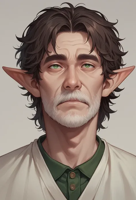 ONLY YOUR FACE, 40 year old man face, long dark brown hair. Elfos taste, green eyes and not so long elf ears, style 3d.
