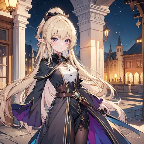 Eye patch、Witch costume、elf、grimoire、magic circle、A look that seems to be relaxed、Long Hair, chest, Blonde, ponytail, Pointy Ears, Highest quality, Snap your fingers、One Woman, Detailed face, Soft Lighting, Soft Light, Soft Focus, Perfect Face, Beautiful a...