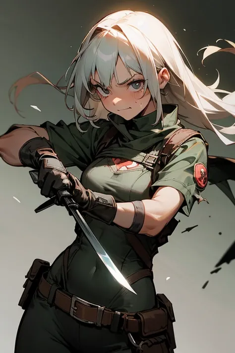 girl,covered in sweat and translucent, soldier,hold a knife in your right hand,hold a knife in your left hand,
tattered clothes,clothes are torn,dark Dungeon background,adjusting gloves, smug, superhero costume