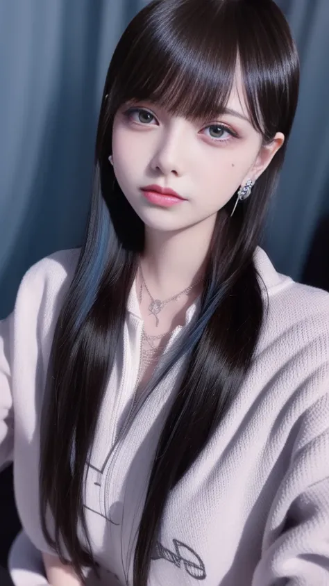 1girl in、One girl、A dark-haired、Heavy bangs、length hair、Very long hair、Focus on the face、Focus on the face、Focus on the face High resolution, masterpiece, 8k, 32K, super beautiful, accurate, Anatomically correct, Winner of numerous awards, Best Quality, Da...