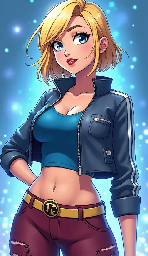 (Close up), ((Kara from DC Super Hero Girls 2019)), short blonde hair, Kara is an attractive, fair-skinned teenage Kryptonian with a muscular-yet-curvaceous figure, and short blonde hair with paler-colored streaks, cut into a messily  -styled bob cut with ...