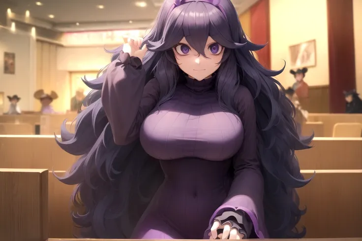 hexmaniac、(hex maniac:1.5)、hairbands、disheveled hair、(purple eyes:1.1)、purple hair、紫のhairbands、@@、open your mouth、 breakブラックドレス、...