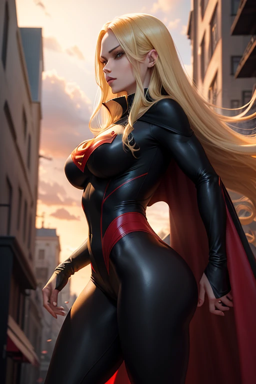  vampire super black cape athletic body slim waist big breasts vampire ndes big buttocks long hair supergirl vampire athletic body slim waist big breasts big buttocks long yellow hair with red cape flying between buildings tight fitting lycra suit cleavage...