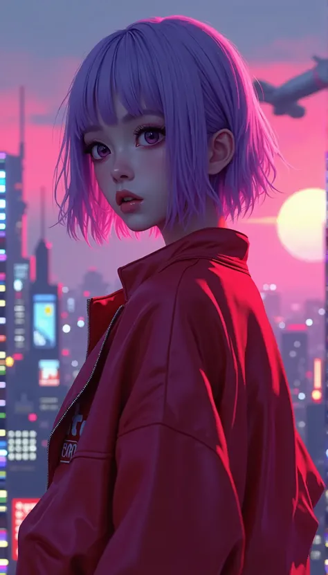 Close-up of city with neon sunset in the background, Synthetic Wave City, vaporwave city, Synthetic wave aesthetics, neon city in the background, Background of Neo Tokyo, Neon metropolis in the background, Futuristic urban background, cyberpunk aesthetic, ...