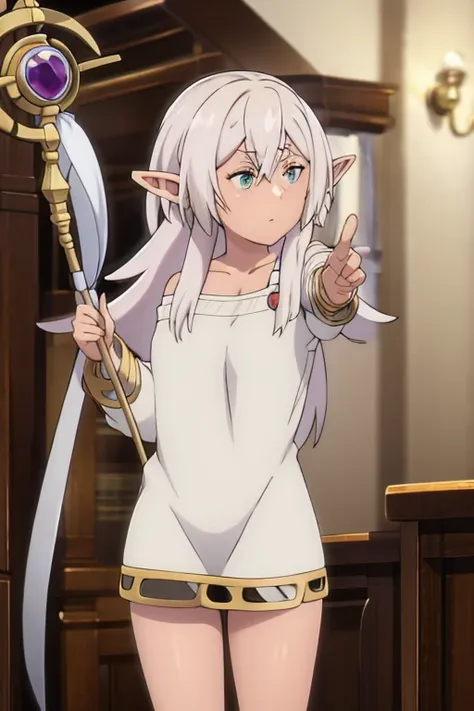 freeze, with elf ears, showing the panties, ( holding the staff) 