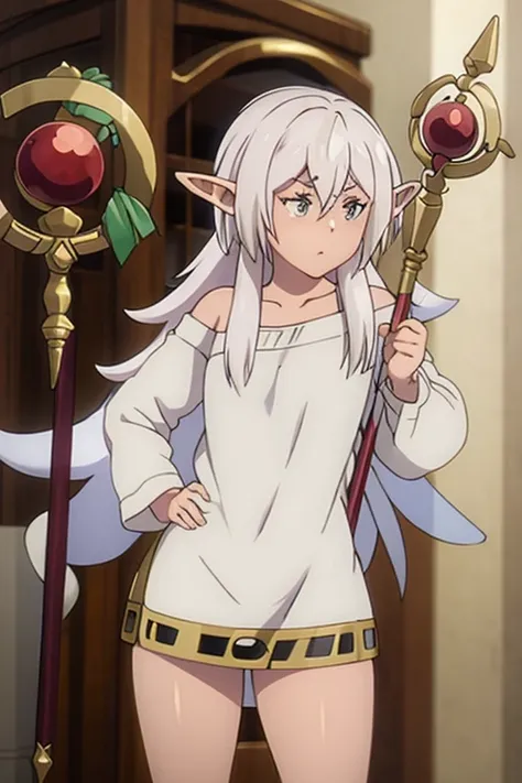 freeze, with elf ears, showing the panties, ( holding the staff) 