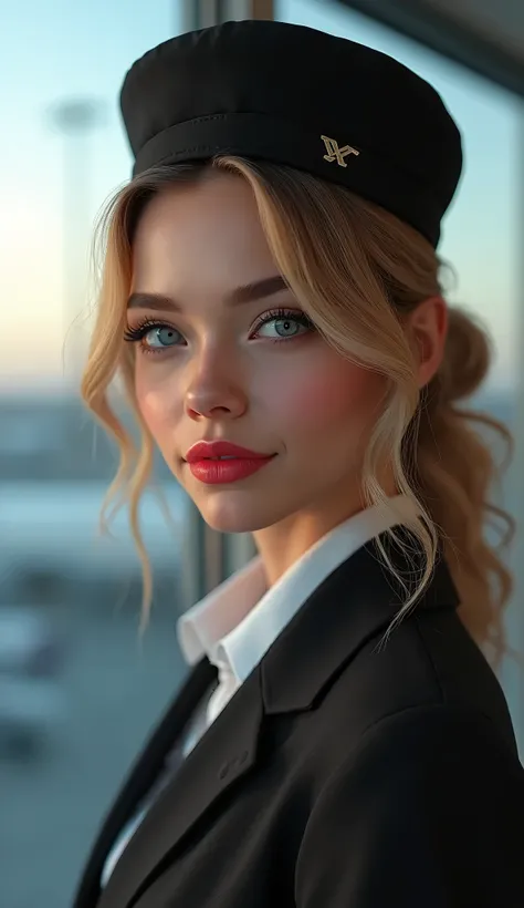 photorealistic (Realism 16K Quality), ultra-detailed, 8K resolution, ((intricately detailed realistic details digital art)), professional photography, ((portrait)) a cute 1White women、Early 20s、Super beautiful face、Flight Attendant、Full body shot:1.5、tandi...