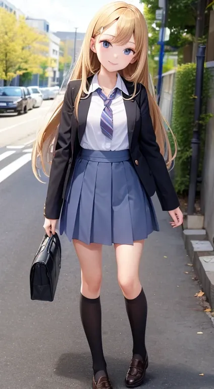 full body,High school girl,smile,On the way home from school,midi skirt