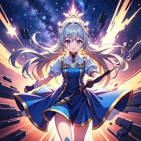 as cure nova, her outfit features a blend of silver and red, decorated with starry sky design and shooting star elements. she、eq...