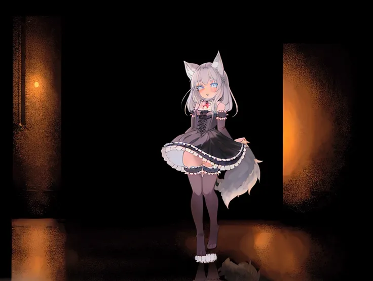 wolf girl,((((full body)))), petite girl wearing gothic lolita