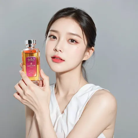 a korea woman holding a bottle of perfume in her hand, perfume, sha xi, carrying a bottle of perfume, lu ji, fan bingbing, lee j...