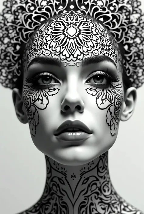 Draw a woman&#39;s face using black and white patterns with shading,(Paper cutting art) 、Amazing digital art, Complex digital art, 3D Art, 3D Digital Art, 最高のテクニックを駆使したデジタル3D Art,(Detailed shading digital art), Digitally intricate art like never before, ((...