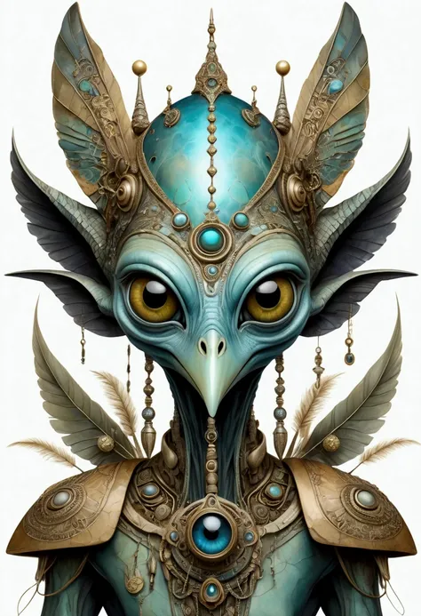 S/O to jcdigiart-Imagine once again! Your original prompt was cool, but here’s my modified version! 
Copilot: fantasy, eerie, muted colors, alien head with large alien protruding eyes with large stick-like eyelashes, a large laughing alien bird on top of t...