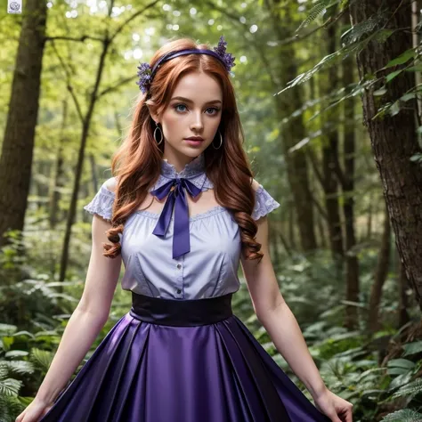 ultraviolet forest, violet empire dress, violet sky, (obsidian trees), kiper, segolily nose, lupine, irish genes, dark hazel eyes, scottish nose, high forehead, beady hazel eyes, ginger, skinny female magician, rough skin, copper hair, cyberposh, deep eye ...