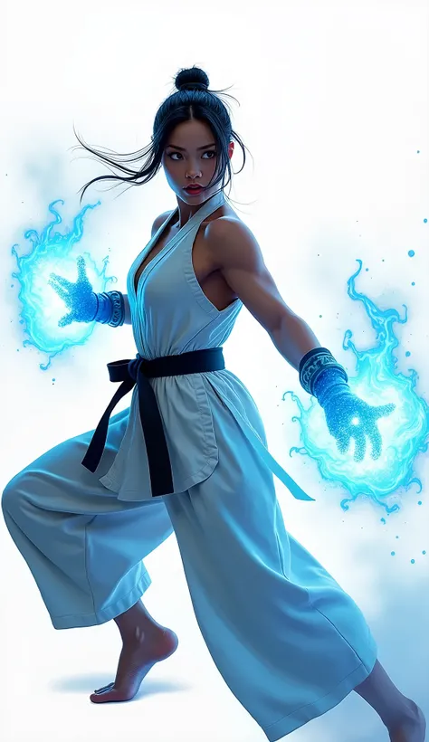 live-action、Real、Chunli、Dynamic pose、Launches a mass of energy at the opponent、White background