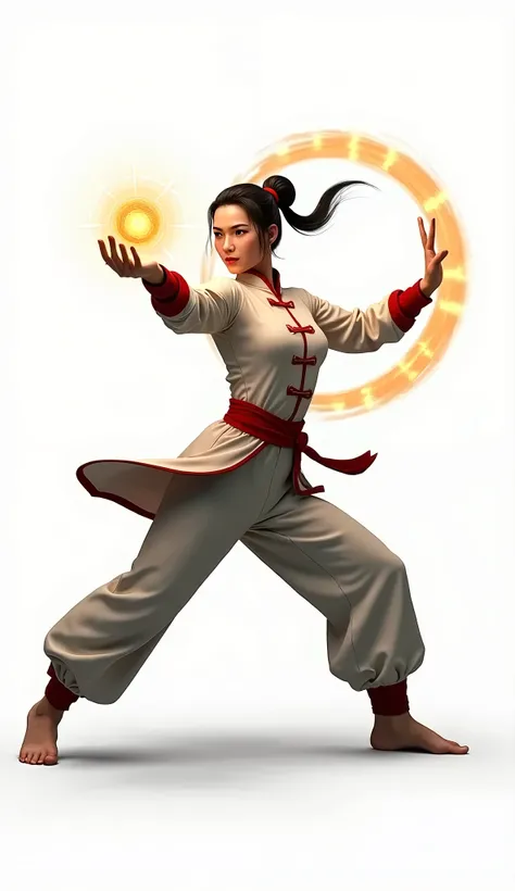 live-action、Real、Chunli、Dynamic pose、Tai Chi Circular Pose、Wear a lump of energy on your palm、White background