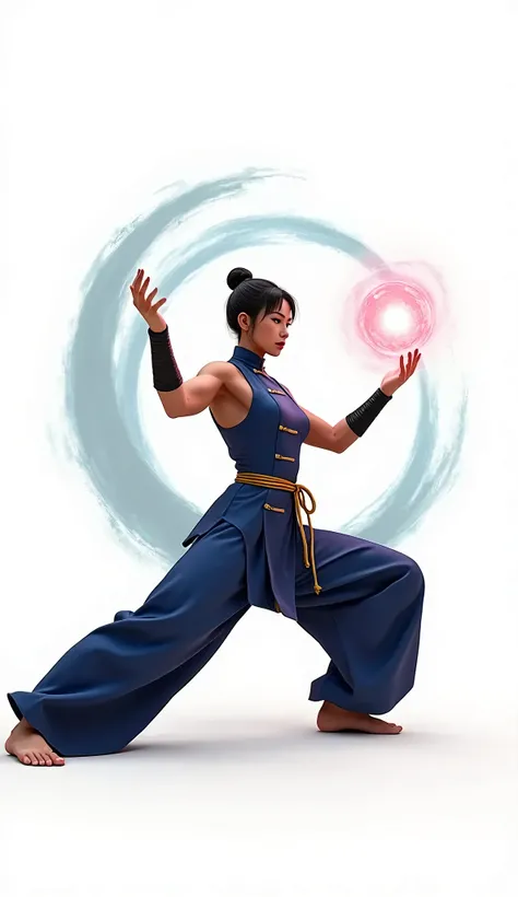 live-action、Real、Chunli、Dynamic pose、Tai Chi Circular Pose、Wear a lump of energy on your palm、White background