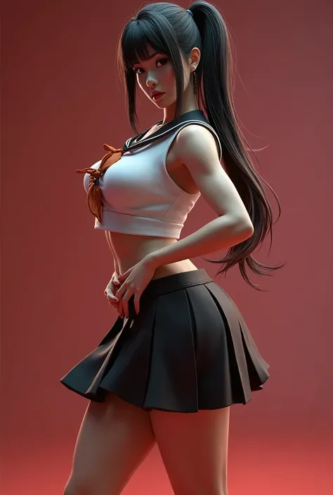 Mai Shiranui, King of Fighter, Death or Alive, 3D, Uniform school, black mini skirt, perfect body, big ass, big boobs